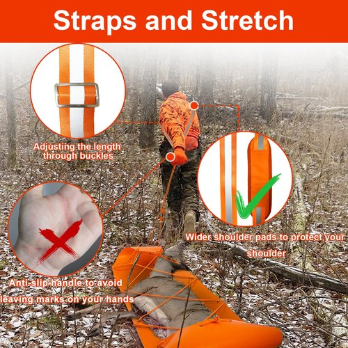 Vecacosic 1.2MM Thickened Deer Drag Sled Tear-Resistant Deer Dragging Sled Game Hauler for Hunting with Odocoileus virginianus Drag Harness and Handle, Save Effort Hunting Gear Accessories