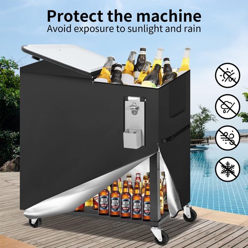 Tiscover Patio Cooler Cart Insulation Cover Fits for 80 Quart Rolling Ice Chest,Waterproof with Uv Cooler Covers Outdoor for 80 Quart Rolling Cooler Cart 37" L X 17" W X 31.5" H