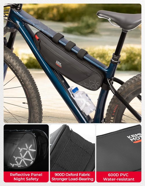 KEMIMOTO Bike Bag Frame, 3.5L Large Storage Bicycle Top Tube Pouch Dual Zippers, Water-Resistant Road Bike Frame Bag Triangle for Most Bike BMX MTB, Cycling Accessories Reflective