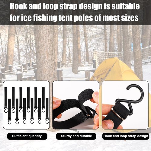 lasuroa 12pcs Ice Fishing Coat Hooks, Ice Fishing Shelter Coat Hooks Ice Fishing Shelter Accessories Hanging Storage for Ice Fishing Tents Hunting Accessories Outdoor Camping (Black)