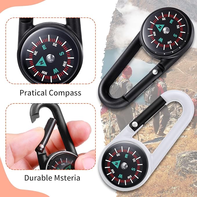TOODOO 32 Pcs Compass Keychain for Kids Adventure Camping Small Keychain Belt Clips With Holes Compass Metal Buckle Keychain Outdoor Camping Party Favors