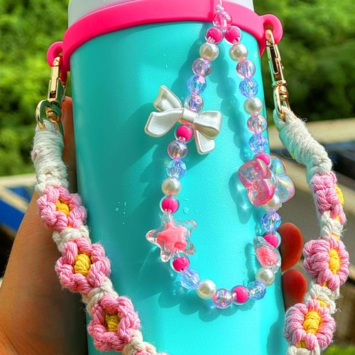 Mity rain Water Bottle Accessories Set for Owala, Including Water Bottle Handle Strap,Bohemian Style Personality and Easy to Carry (Universal Style, Pink)