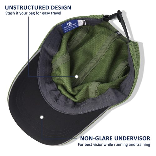 GADIEMKENSD Women's Race Day Running Hat Performance Mesh Baseball Cap Ventilation Lightweight Reflective Safety Ponytail Hats for Golf Hiking Beach Exercise Workout Gym Dark Green
