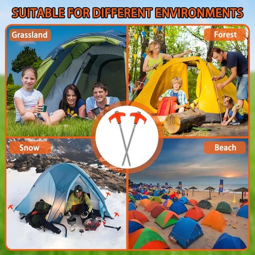 Kimmkco 8 Pack 8" Screw in Tent Stakes Heavy Duty Ground Anchors, Tent Pegs Metal Tent Spikes Camping Tent Stakes with Hex Head Driver & Nail Extractor for Outdoor, Camping, Canopy, Gardening, Beach