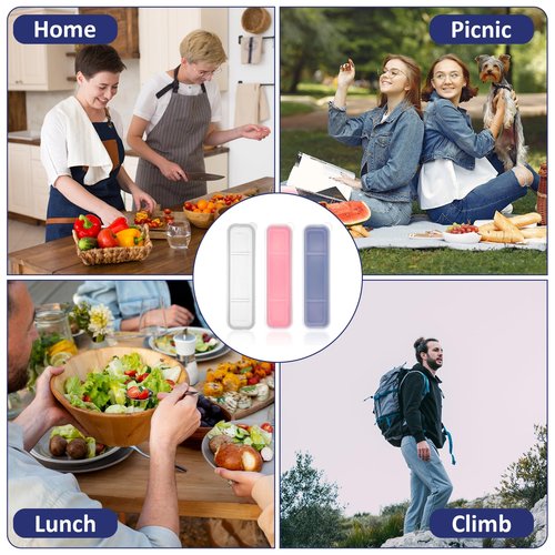 Tyqour 3PCS Portable Flatware Box Plastic, Simple Travel Tableware Storage Case, Reusable Utensil Container for Lunch Box for Cutlery Kit Pink, Blue,Transparent