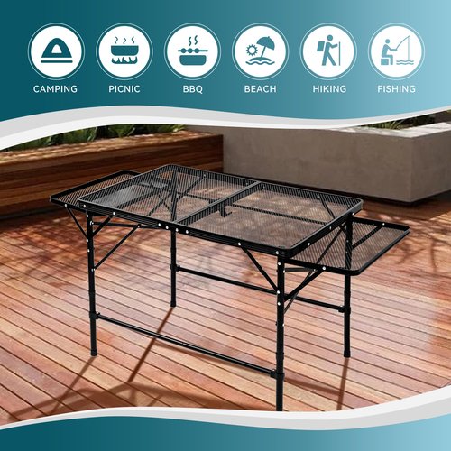 MOOTHLION Portable Folding Camping Table with Mesh Side Shelves, Easy for Storage, Compact and Portable Picnic Table for Grill, Outdoor Camping, Black