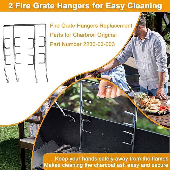 27 Inch Aluminized Steel Ash Pan for Chargriller Charcoal Grills 1224 1324 2121 2222 2727 2828 2929 Replacement Parts with 3pcs Removable Fire Grates and 2pcs Hanger for Charbroil 17302056 Grill