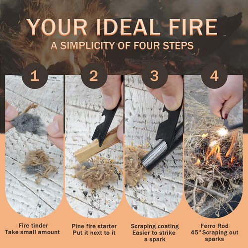 SET007 Oversized Flint & Steel Fire Starter Kit - 5" x 1/2" Ferro Rod, Large Ferro Rod Striker for Camping Emergency,25,000+ Sparks,550 Paracord Landyard, Drilled Flint for Survival, Hiking, Black