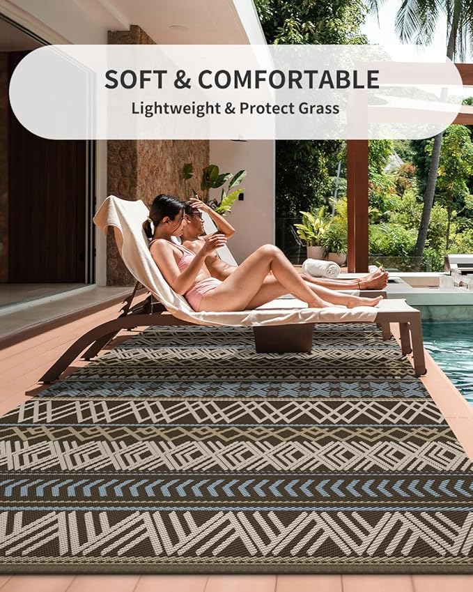 MontVoo Outdoor Rug Carpet Waterproof-Patio Rug Mat 6x9 Reversible RV Camping Rug Picnic Mat Plastic Straw Outside Rug for Balcony Porch Deck Beach-Boho Outdoor Area Rug for Patio Decor Colorful