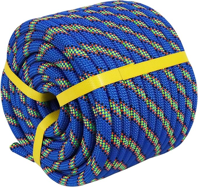 Double Braided Arborist Rope (1/2 in x 200 ft) Polyester Rope Bull Rope 48 Strands for Tree Work Climbing Pulling Swing Sailing, Blue