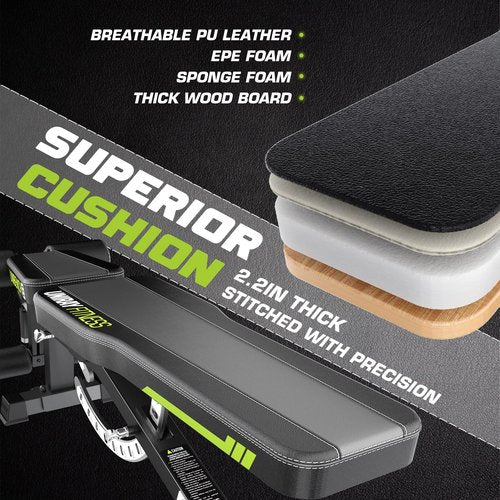 UNIRAY Weight Bench, Workout Bench for Home Gym with 1200LBS Weight Capacity, Adjustable Back/Seat/Foot Hook for Bench Press Strength Training, Gym Bench Level Incline Bench Exercise at Home