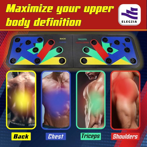 ELEGZIA Push Up Board | Pushup Fitness Stand | Foldable Push Up Board for Men & Women | 9-in-1 Multifunctional Exercise Board | Strength Training Home Workout System | Perfect Pushup board