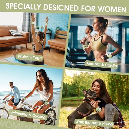 Wrist Weights, Wrist and Ankle Weights for Women, Adjustable 2LB Wearable Silicone Weighted Bangles(1LBs Each), Fits for Yoga, Pilates, Home Gym, Dance, Swimming, Jogging, Cardio, Strength Training, Set of 2 (Green)