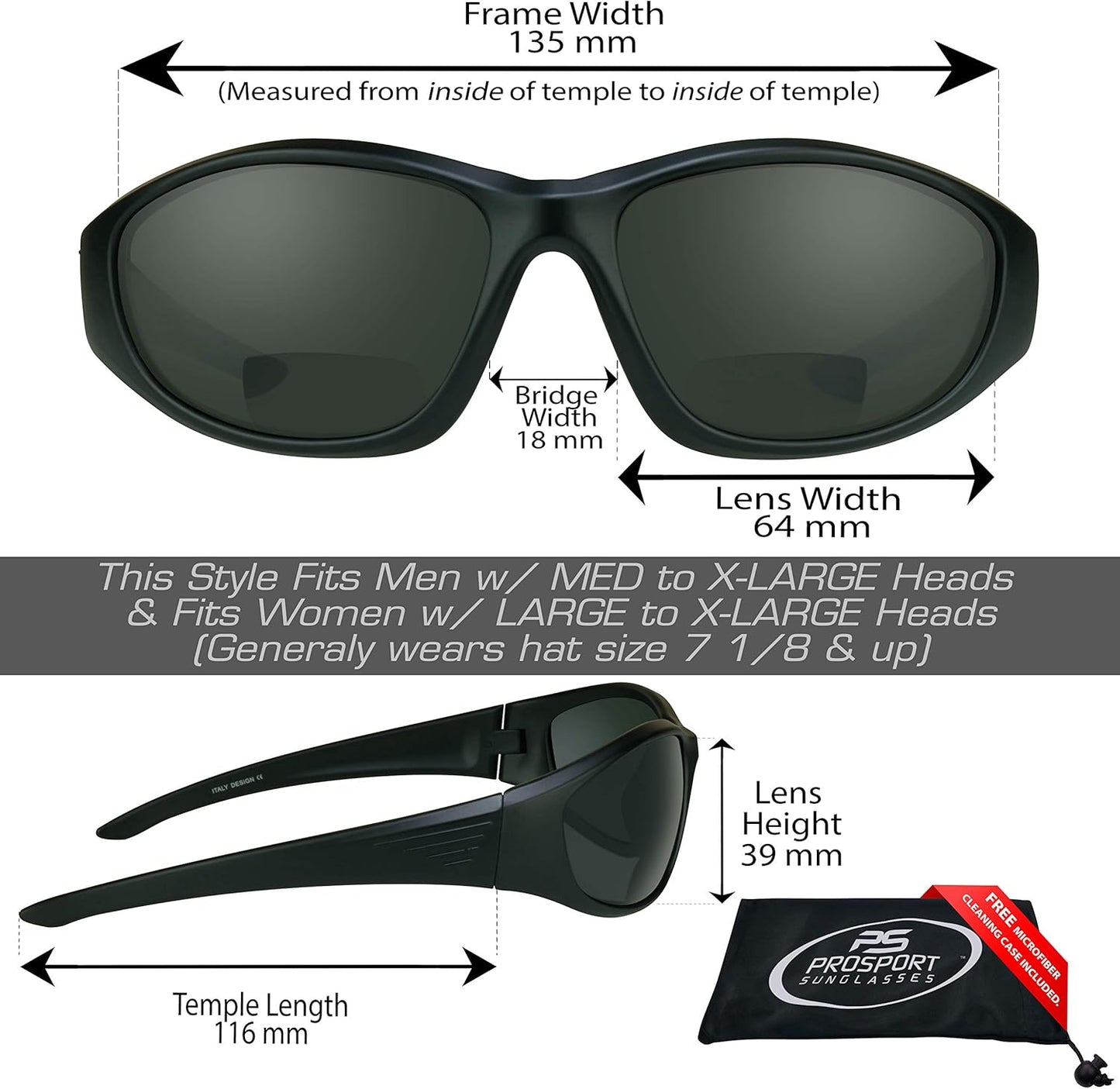 proSPORT Polarized Bifocal Sunglass Readers Fishing Driving Sport Motorcycle Anti-Glare Wrap Full Frame Large UV Men Women