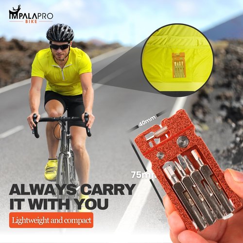 IMPALAPRO Bike Tool Kit Portable 20 in 1 Compact and Lightweight (117.5g) Chrome-Vanadium (CRV) - Bike Multitool with Chain Breaker - MTB Multitool - Bike Repair Tools (Orange)