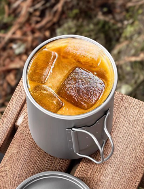 MAXCOOK Titanium Camping Mug 300ml/10.1oz Lightweight Titanium Pot with Lid Foldable Handle Tea Cup Coffee for Outdoor Backpacking Hiking Traveling Picnic