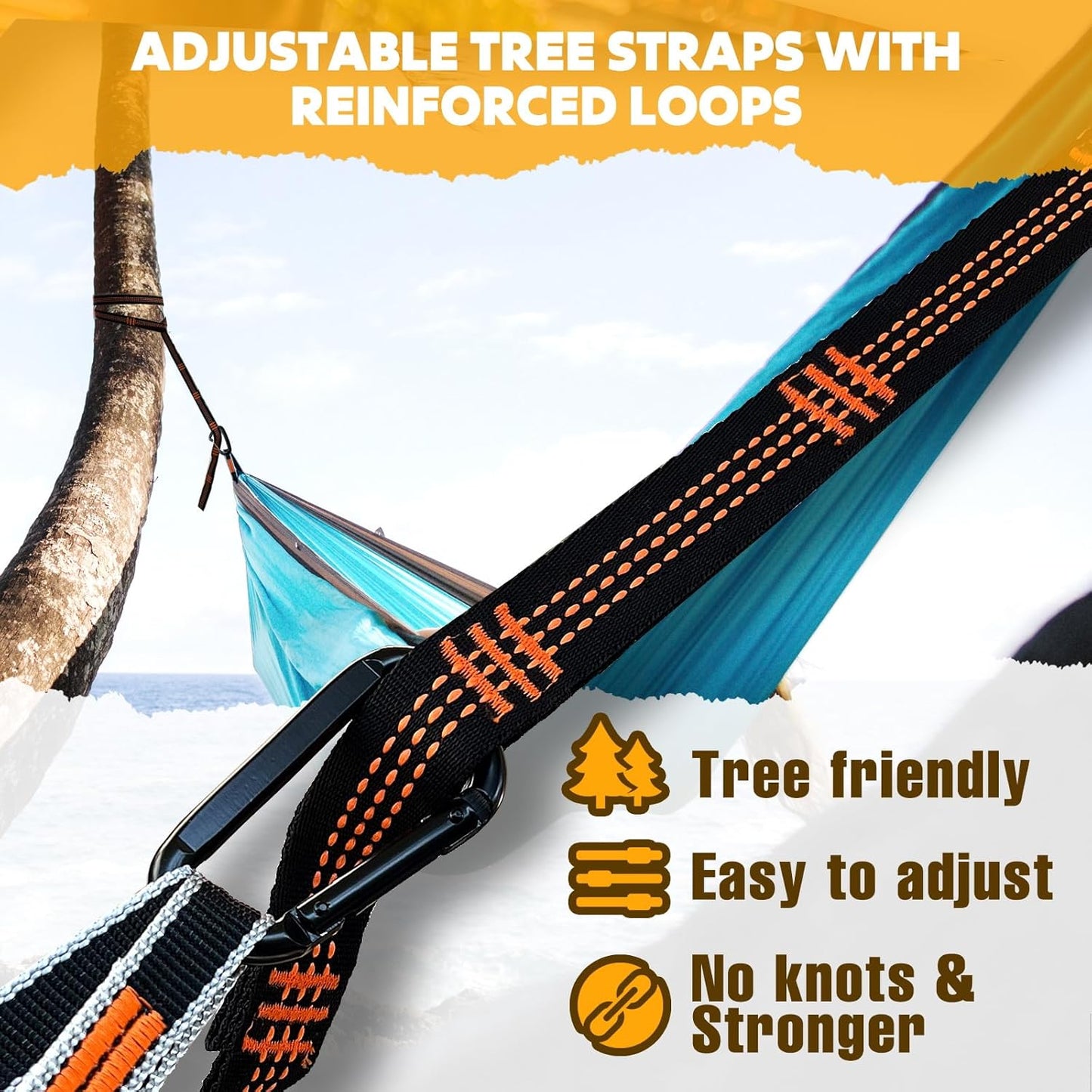 NATUREFUN Ultra-Light Travel Camping Hammock | 300kg Load Capacity,Breathable,Quick-Drying | 2 x Premium Carabiners,2 x Nylon Slings Included | Outdoor Indoor Garden