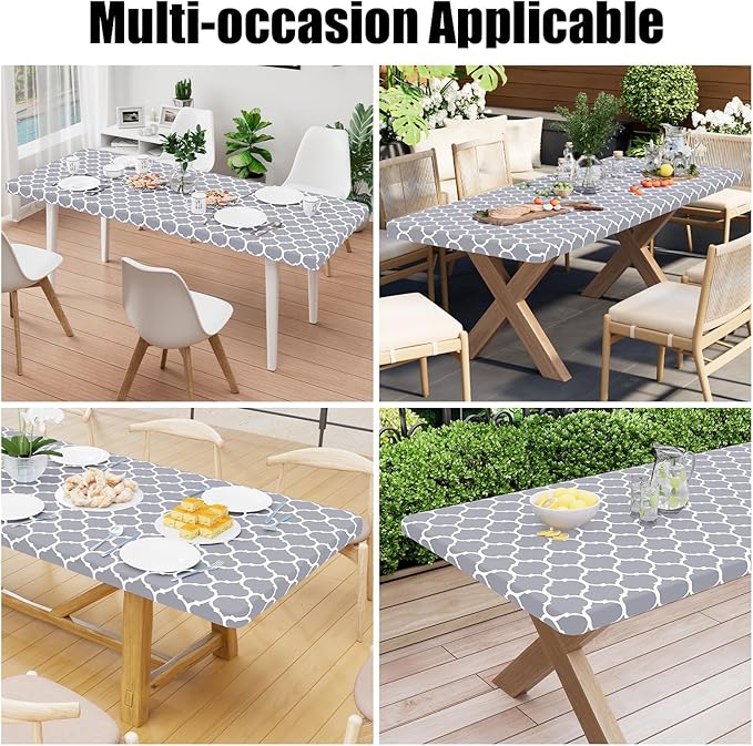 Smiry Rectangle Picnic Table Cover, Waterproof Elastic Fitted Camping Tablecloths for 8 Foot Tables, Wipeable Flannel Backed Vinyl Tablecloth Protector for Indoor, Outdoor (Grey, 30x96 Inches)