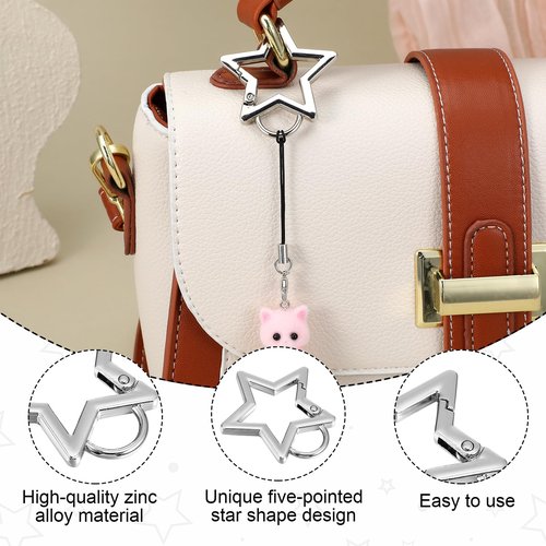 Mabor 4Pcs Star Carabiner Zinc Alloy Heavy Duty Star Keychain Clip Silver Black Star Shaped Carabiner Cool Star Carabiner Clip Key Ring for Camping Hiking Fishing 2 Sizes