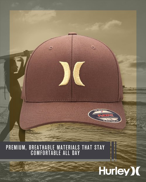 Hurley Mens Baseball Cap - Flexfit Fitted Baseball Caps for Men (Sizes: S-XL), Size Large-X-Large, Cedar