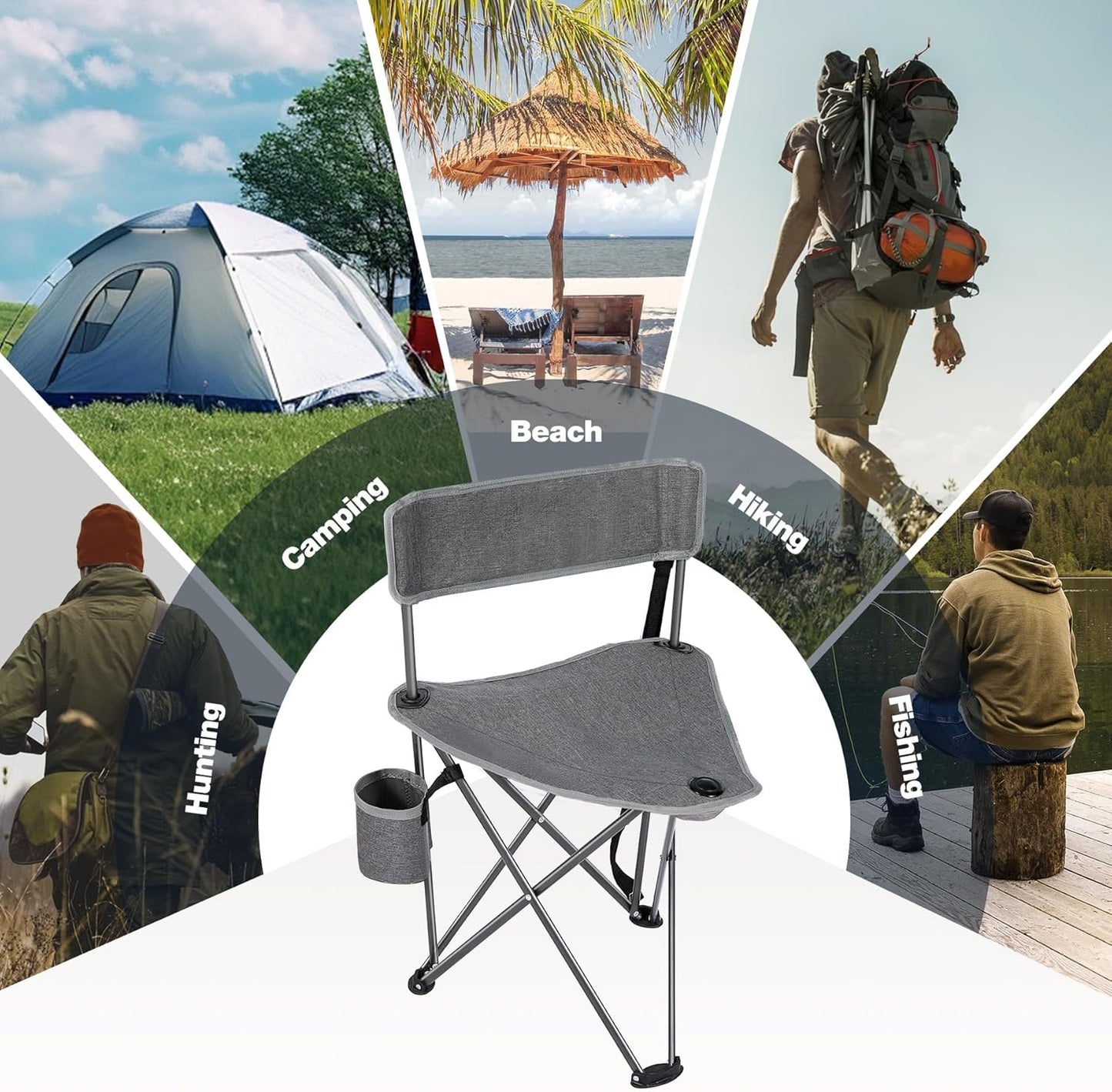 REDCAMP 2 Pack Tripod Hunting Chairs for Blinds, Folding Lightweight Portable Fishing Chair for Adults Hunting Stools with Backrest, Golf Chairs for Spectators, Camo