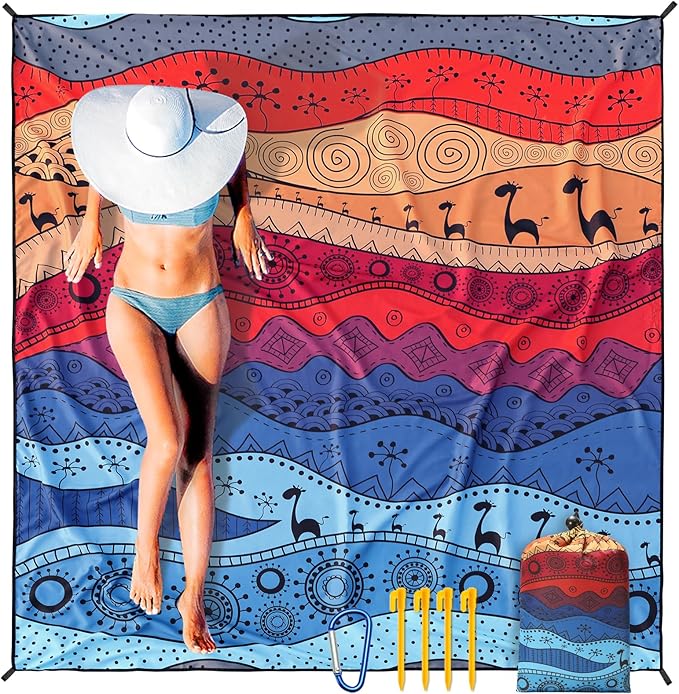 AISPARKY Beach Blanket Waterproof Sandproof, Oversized Large Beach Mat 79" X 83"/120"x108" for 1-8 Adults, Quick Drying&Compact&Lightweight, Picnic Mat Vacation Essentials for Beach Camping Travel