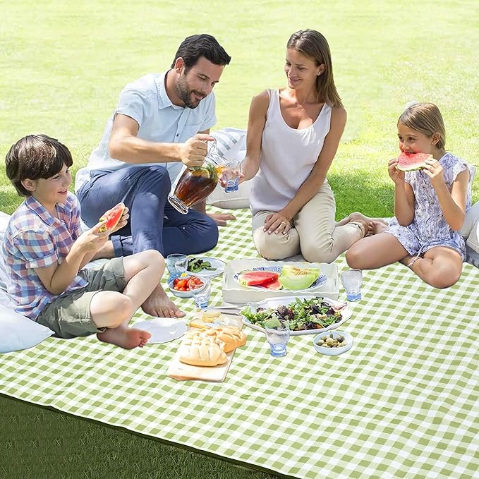 Outdoor Picnic Blanket 80"X80" Picnic Mat Extra Large Camping Blanket Beach Blanket Foldable Waterproof Sand Mat Hiking Travel Family Concerts(Green)