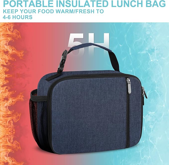 esouler Lunch Box Kids Insulated Lunch Bag for Boys & Girls Durable Children Lunchbox for School with Water Bottle Holder-Blue
