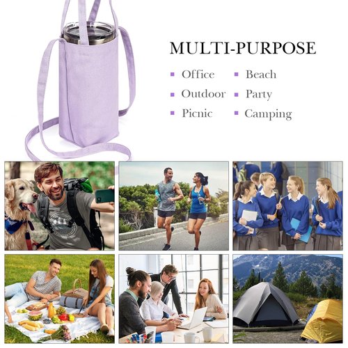 Linkidea Tumbler Carrier with Strap Compatible with YETI Rambler Tumbler 30oz, Iron °Flask Classic Tumbler 2.0 20oz/24oz/32oz, Waterbottle Sling Bag Holder Shoulder Strap, Light Purple