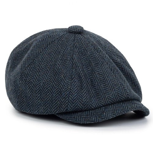 Boy-Newsboy-Cap-Kids-Cotton-Beret - Vintage Tweed Flat Cabbie Hat for Child 4-9Years Dark Blue