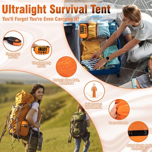 Kilihot Emergency Tent Shelter 2 Person Emergency Survival Life Pocket Tent Waterproof and Windproof for Camping Hiking Outdoor Activities
