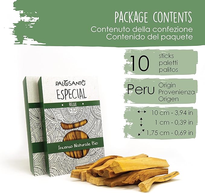 PALOSANTO - Palo Santo Incense Sticks Especial 10cm 3,94in - 10 Pack - Large Organic Palo Santo Sticks Strong Aroma - Wild Harvested Holy Sticks 2cm Thick - Palo Santo Wood Bursera Graveolens