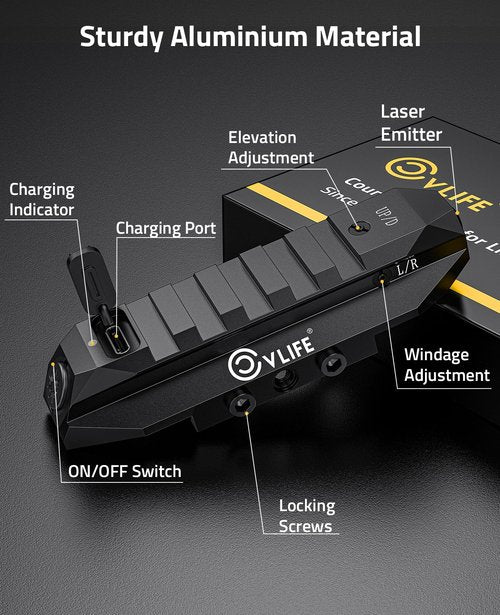 CVLIFE Laser Sight for Rifle, Low Profile Tactical Rechargeable Picatinny Rifle Laser Sight with Strobe Mode (Red Laser)