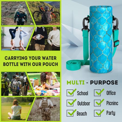 bvya 2 Pcs a Set Water Bottle Carrier, Printed Neoprene Portable Insulated Water Bottle Holder Bag 1000ML with Adjustable Shoulder Strap Fit Stainless Steel, Plastic Bottles & More