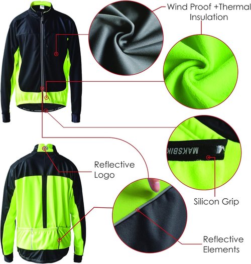 Men's Thermal Cycling Jacket Long Sleeve Snow Water Reflective Windproof Firewall Winter Biking Jacket