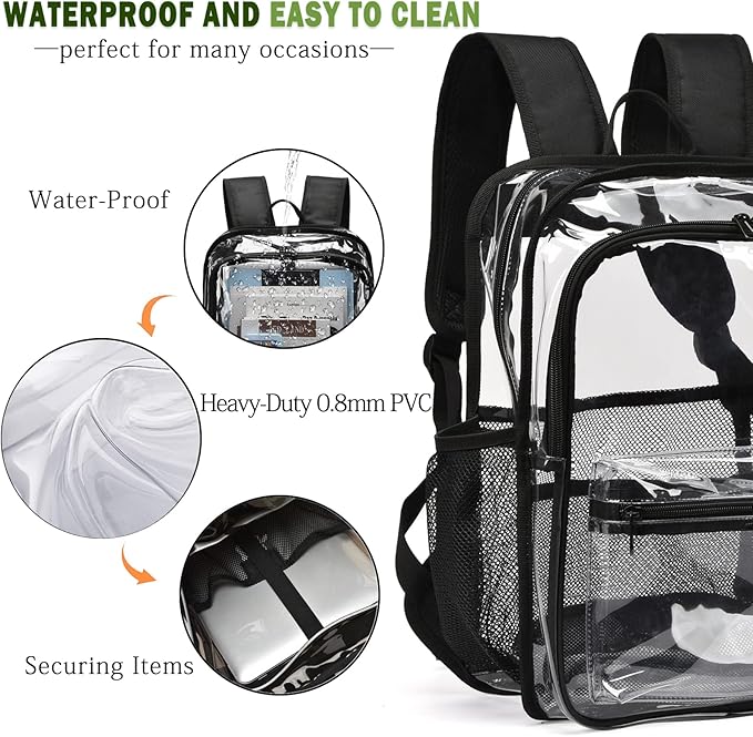Clear Backpack,15 '' Clear Backpacks for School Heavy Duty PVC See Through Bag Waterproof Bookbag for Girls & Boys, Blue
