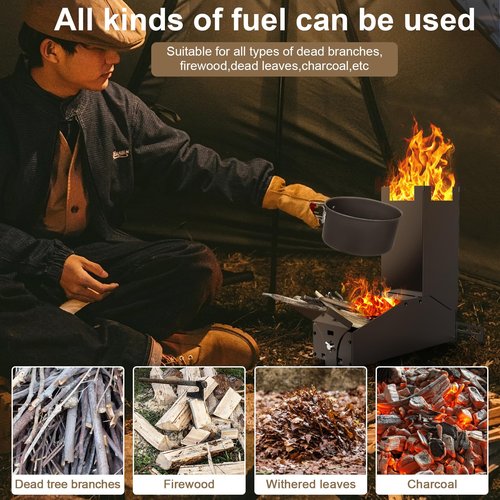 Uniflasy Portable Rocket Stove for Cooking, Wood Burning Mini Stove with Storage Bag, Ideal for Outdoor Cooking, Camping, Backyard BBQ, and Hiking, Durable and Compact Camping Stove
