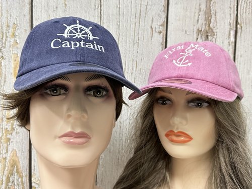 Enodtter Captain First Mate Matching Hats for Couples, Nautical Marine Sailor Hats, Navy Blue Pink Skipper Boating Baseball Caps