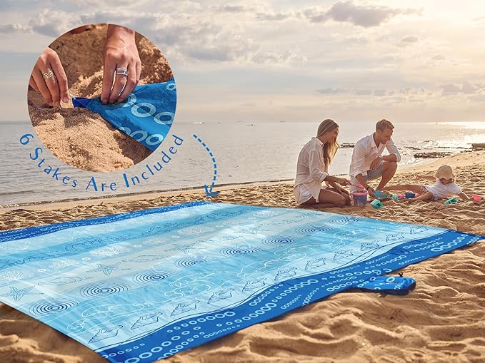 WEKAPO Beach Blanket Waterproof Sandproof Oversized Extra Large Sand Free Beach Mat with Stakes, Storage Bag - Essentials for Outdoor Beach, Picnic (Bohemian Starfish, 11 X 9 FT (1~10 Person))