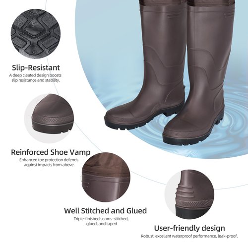 PROBITE Fishing Chest Waders for Men Women with Boots Waterproof 2-ply Nylon PVC Lightweight Waders for Hunting(M7/W9,Brown)