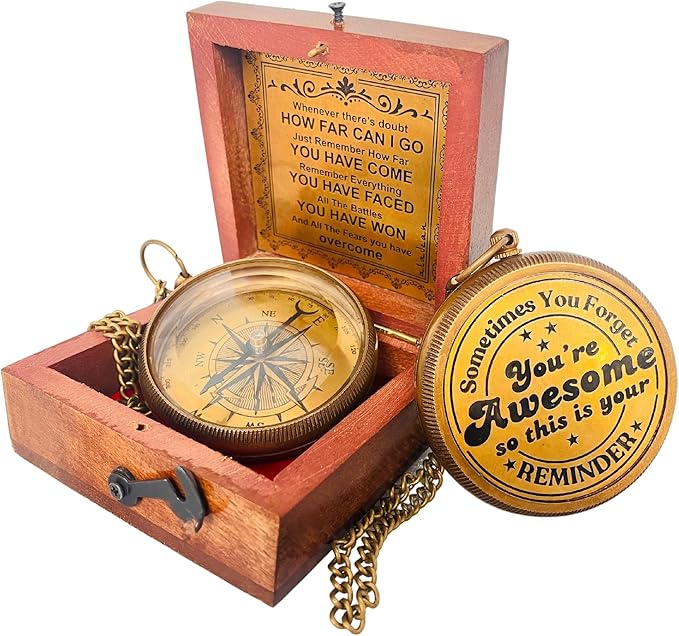 Inspiration Gift for Men Women Engraved Compass - Go Confidently - Thoreau Quote, You're Awesome Employee, Coworker Meaningful Gift for him her