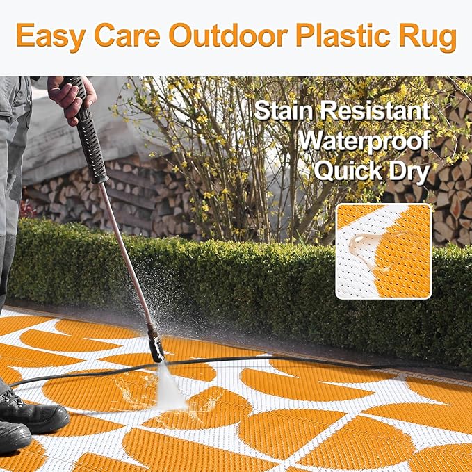 Wonnitar Outdoor Rug 6x9, Waterproof Patios Rug Reversible Plastic Straw Rug, Large Outside Area Rug, Portable RV Mat, Indoor Outdoor Carpet for Picnic Balcony Backyard Porch Deck (Orange,6'x9')