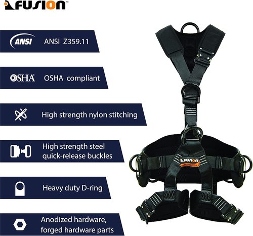 Fusion Climb Tac Rescue Tactical Full Body Eva Padded Heavy Duty Adjustable Zipline Harness 23kn