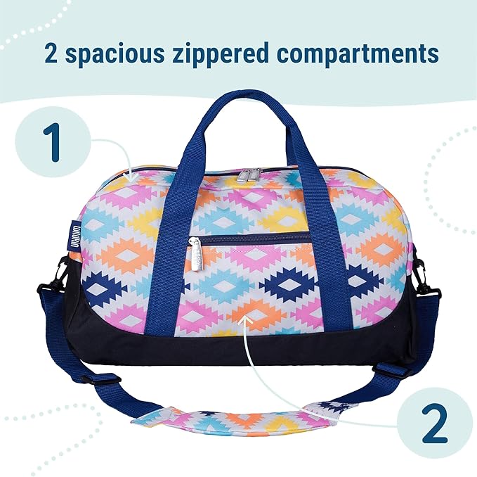 Wildkin Kids Overnighter Duffel Bag – Carry-On Size, Ideal for School & Sleepovers – Aztec