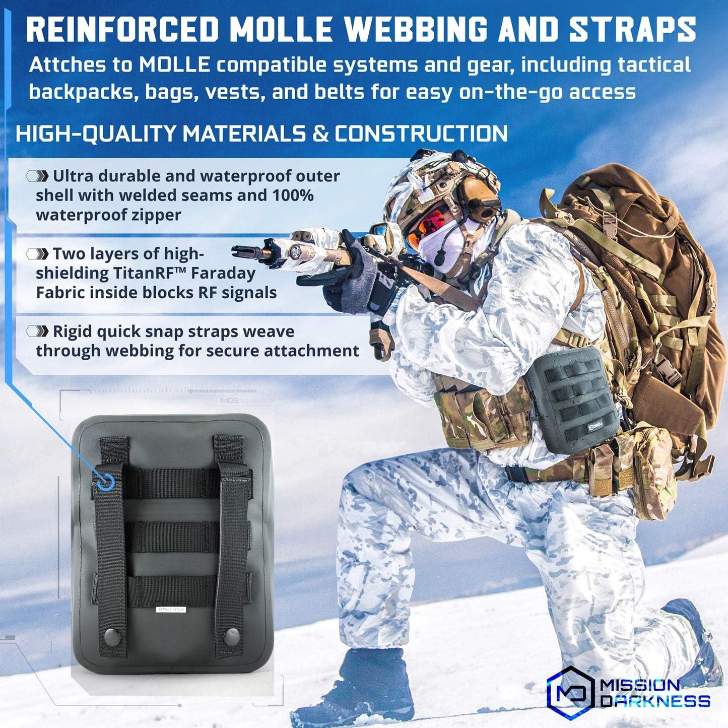 Mission Darkness Dry Shield MOLLE Faraday Pouch (2nd Gen) // Waterproof & Submergible Dry Bag + RF Shielding Liner. Signal Blocking, Anti-tracking, EMP Shield, Data Privacy, Electronic Device Security