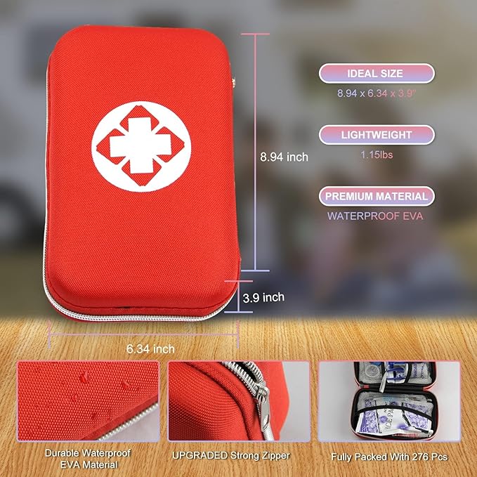 277PCS First Aid Kit for Home Emergency Kit Home Supplies First Aid Kits for Car Camping Essentials for Adventures Boat Public Red Monoki