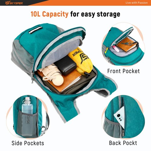 SKYSPER Small Hiking Backpack 10L Packable Lightweight Back Pack Foldable Travel Daypack for Women Men