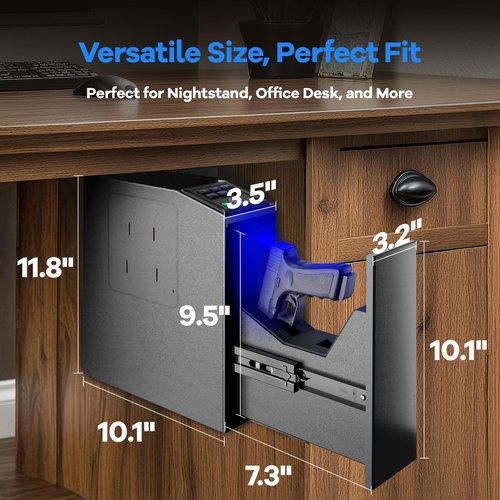 LotaTools Gun Safe, Biometric Pistol Safe Fingerprint Handgun, Mounted Single Gun Safe for Handgun with 3 Ways Quick Access, Bedside Handgun Safe for Nightstand, Bedroom, Desk, Wall, Dresser