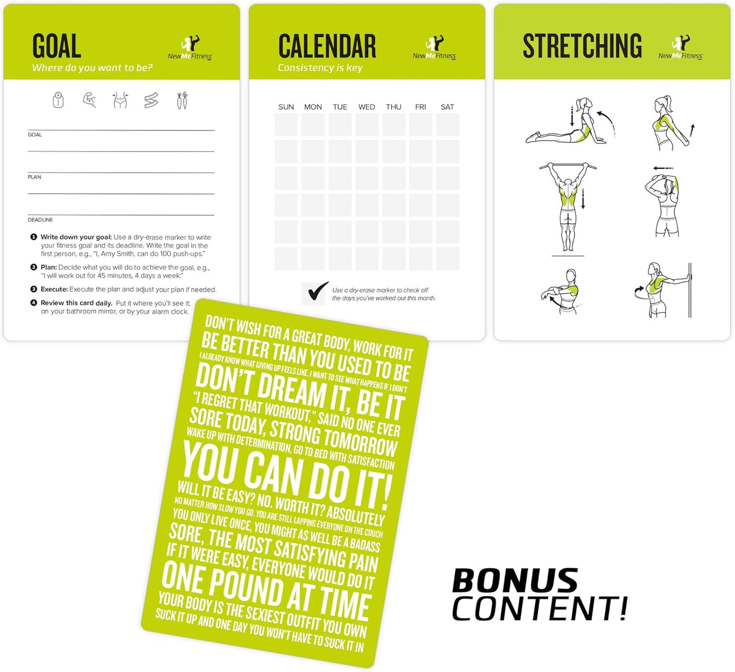 NewMe Fitness Yoga Pose Workout Cards, Instructional Fitness Deck for Women & Men, Beginner Fitness Guide to Training Exercises at Home or Gym