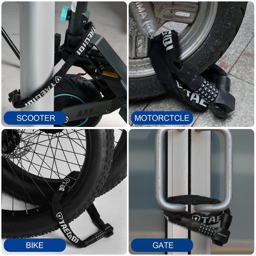 TAEGIQI Upgrade Bike Lock,Bike Chain Lock with 2 Ways to Unlock,5 Digit Resettable Combination and 2 Keys,Heavy Duty Anti-Theft 3.2 Feet,High Security Bicycle Locks for Ebike,Escooter,Gate,Door